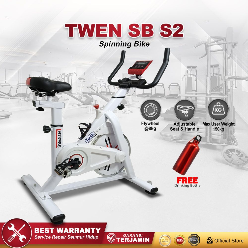 Twen S2 White Spin Bike Sepeda Kardio Sepeda Statis Sepeda Fitness Alat Olahraga
