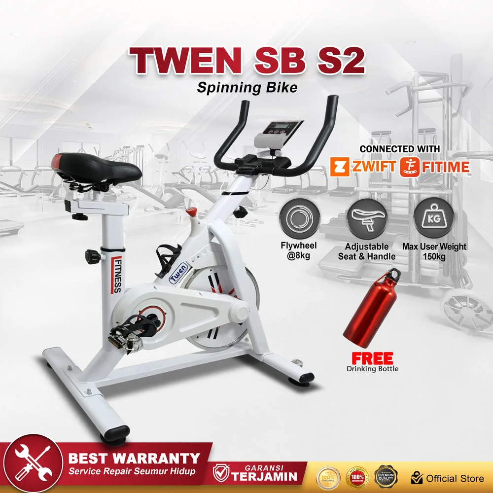 Twen S2 White + App Spin Bike Sepeda Kardio Statis Fitness Alat