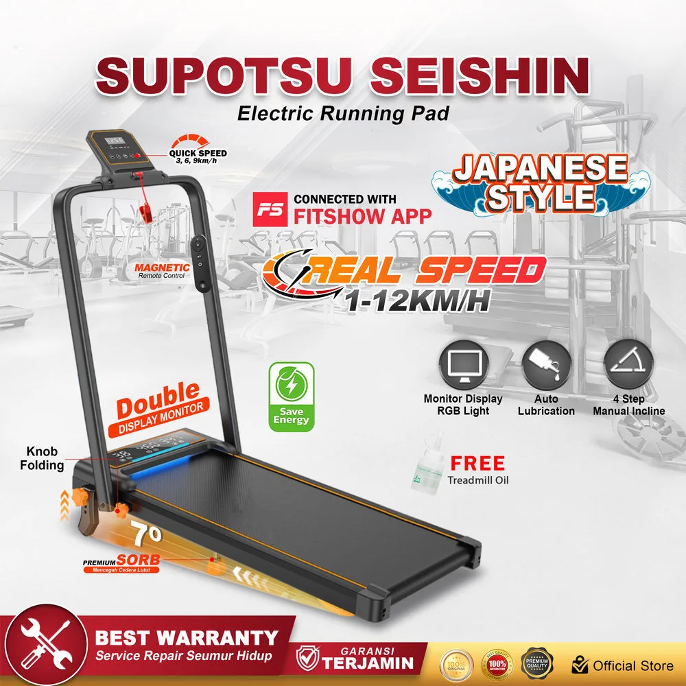 SUPOTSU Seishin Black Treadmill Listrik Portable Multifungsi