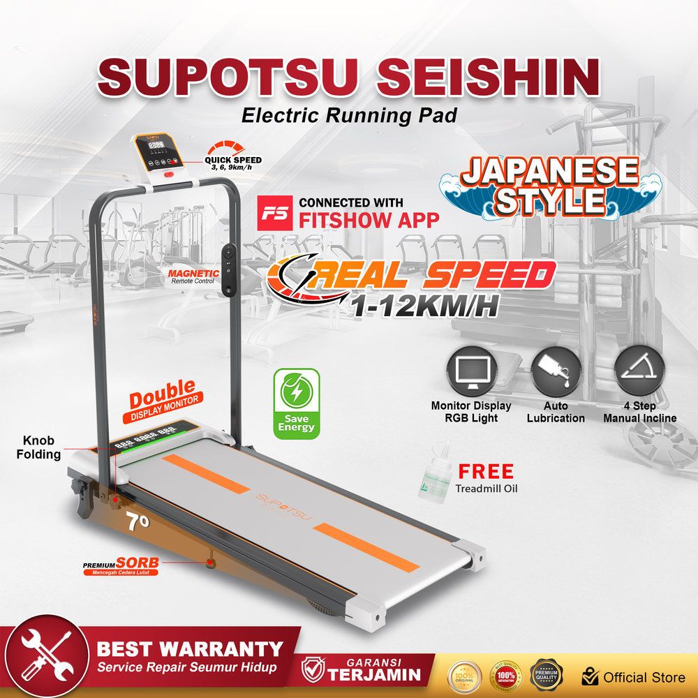 SUPOTSU Seishin Silver Treadmill Listrik Treadmill Portable Treadmill Multifungsi Treadmil Lipat Alat Olahraga