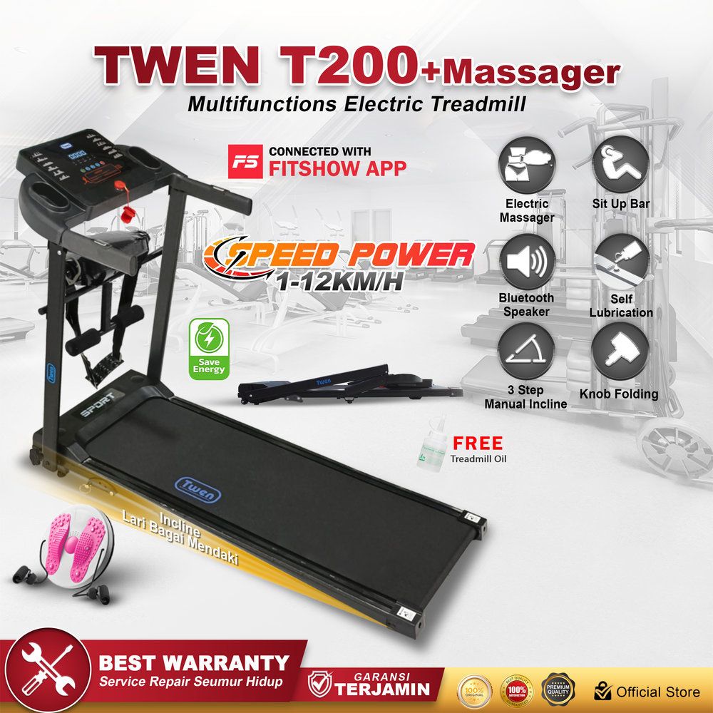 TWEN T200New+M Treadmil Listrik Multifungsi Treadmill Portable Treadmill Multifungsi Treadmil Lipat Alat Olahraga