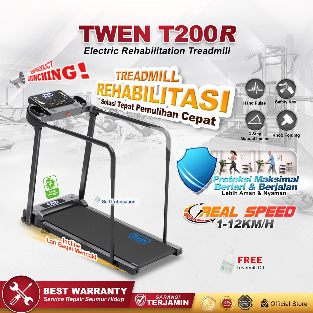 TWEN T200R Treadmill Rehabilitasi Treadmill Listrik Treadmill Portable Treadmill Multifungsi Treadmil Lipat Alat Olahraga