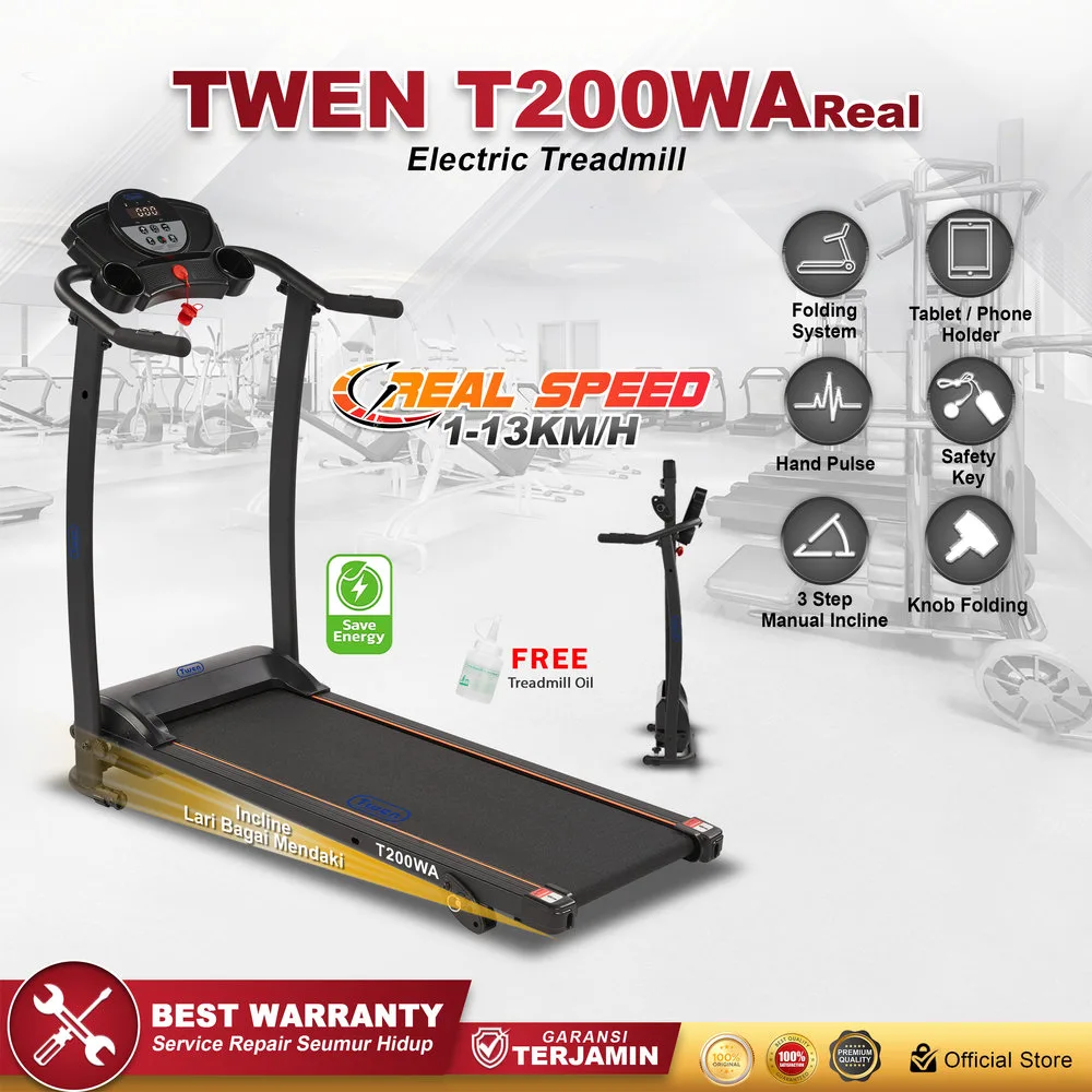 TWEN T200WA Real Treadmill Listrik Portable Multifungsi Treadmil