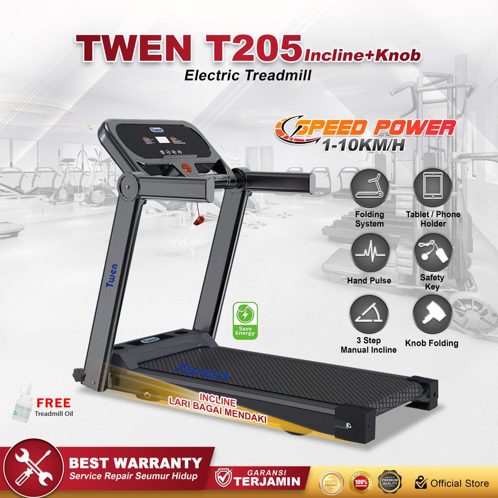 TWEN T208Incline+Knob Treadmil Listrik Treadmill Portable Treadmill Multifungsi Treadmil Lipat Alat Olahraga