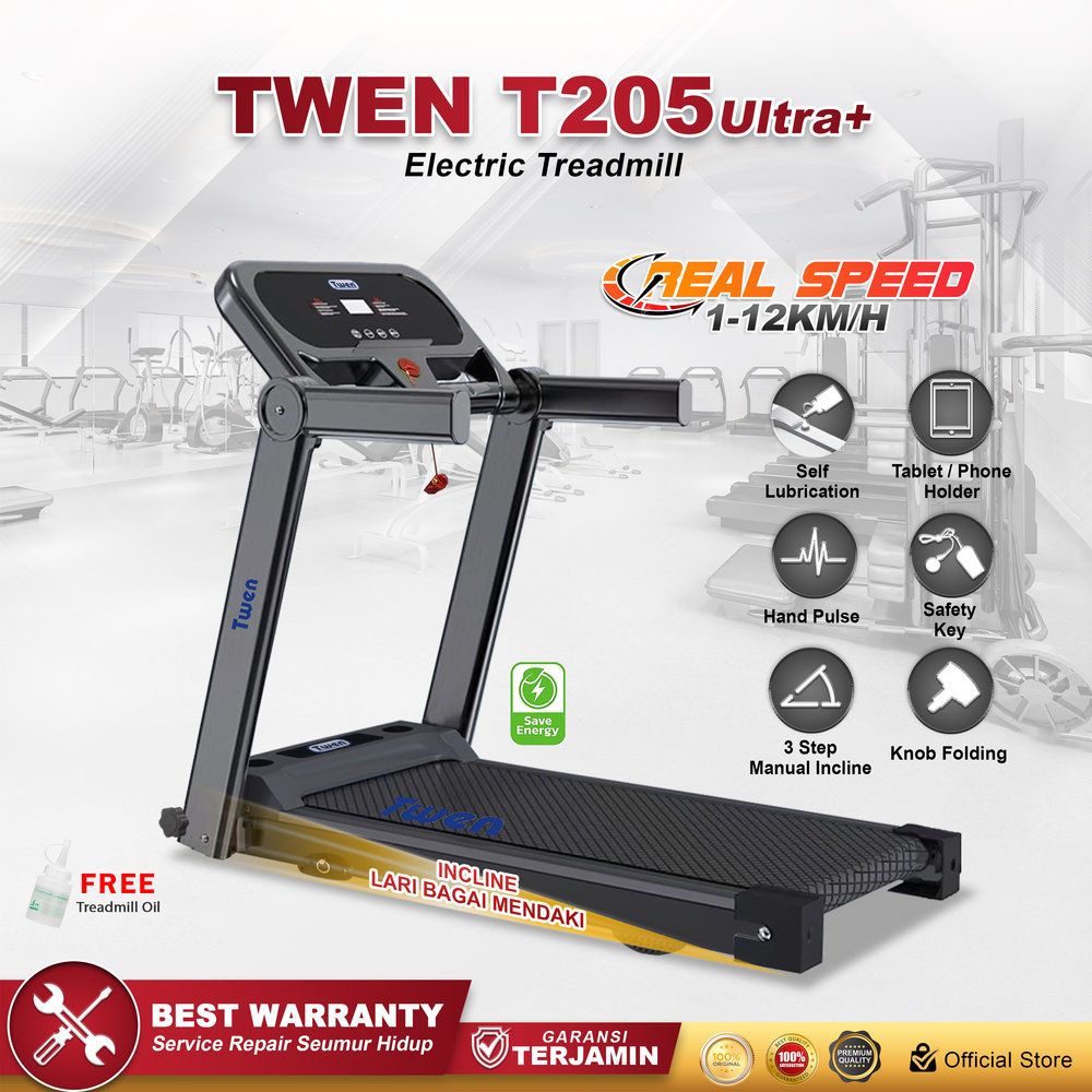 TWEN T205 Ultra Plus Treadmil Listrik Treadmill Portable Treadmill Multifungsi Treadmil Lipat Alat Olahraga