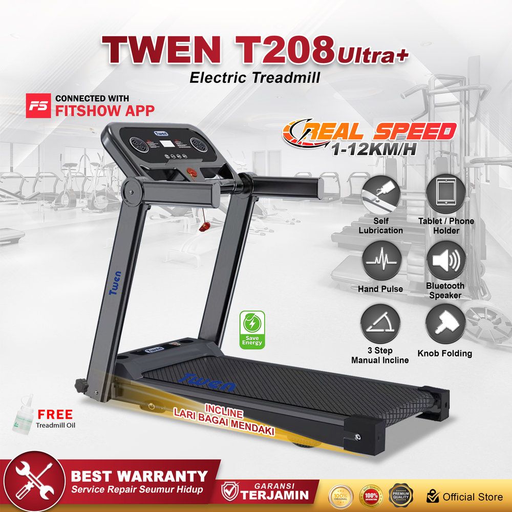 TWEN T208 Ultra Plus Treadmil Listrik Treadmill Portable Treadmill Multifungsi Treadmil Lipat Alat Olahraga