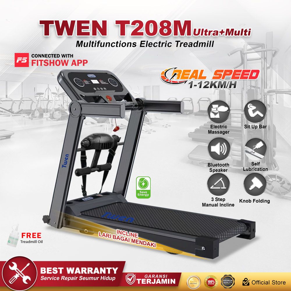 TWEN T208 Ultra+Multi Treadmil Listrik Treadmill Portable Treadmill Multifungsi Treadmil Lipat Alat Olahraga