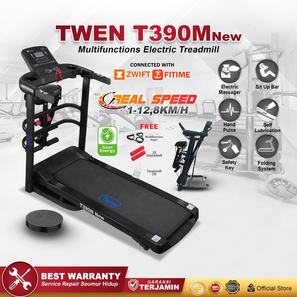 TWEN T390M New Treadmill Listrik Multifungsi Treadmill Portable Treadmill Multifungsi Treadmil Lipat Alat Olahraga