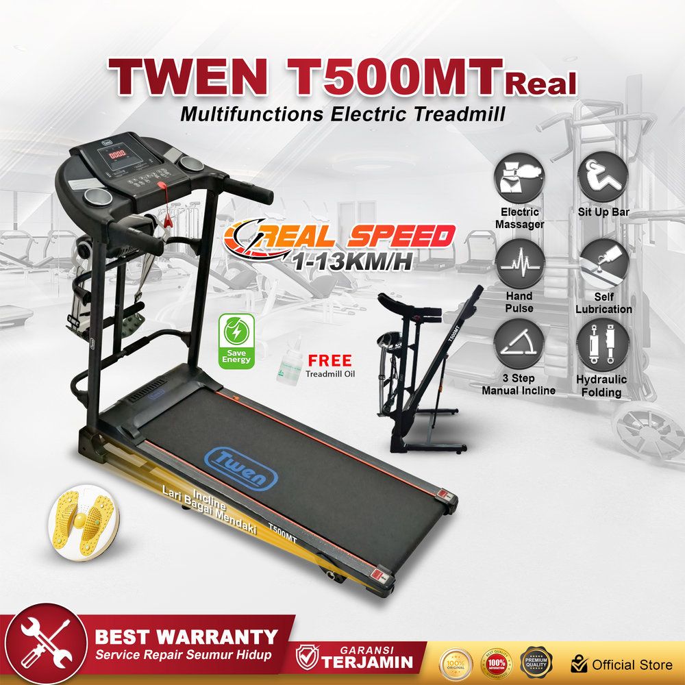 TWEN T500MT Real Treadmill Listrik Multifungsi Treadmill Portable Treadmill Multifungsi Treadmil Lipat Alat Olahraga