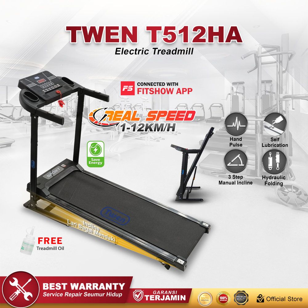 TWEN T512HA Treadmill Listrik Multifungsi Treadmill Portable Treadmill Multifungsi Treadmil Lipat Alat Olahraga