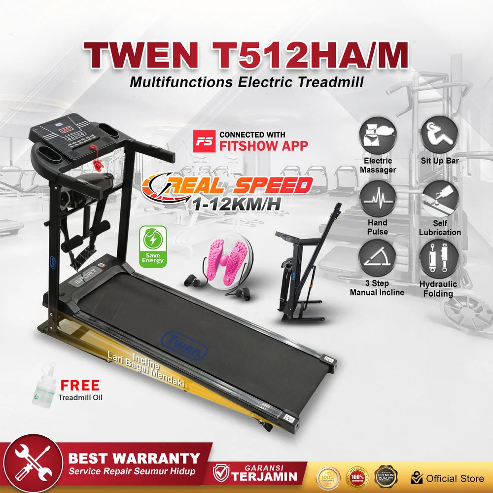 TWEN T512HA+M Treadmill Listrik Multifungsi Portable Treadmil
