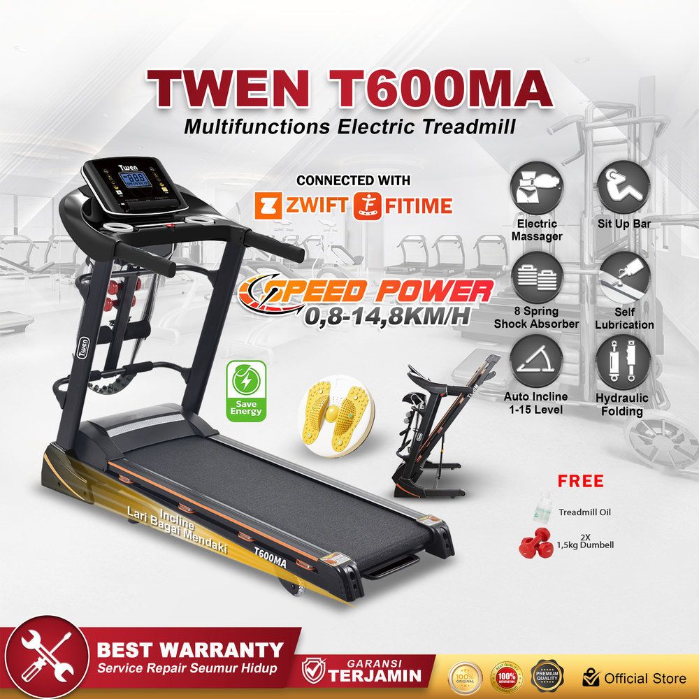TWEN T600MA Treadmil Listrik Multifungsi Treadmill Portablereadmill Multifungsi Treadmil Lipat Alat Olahraga