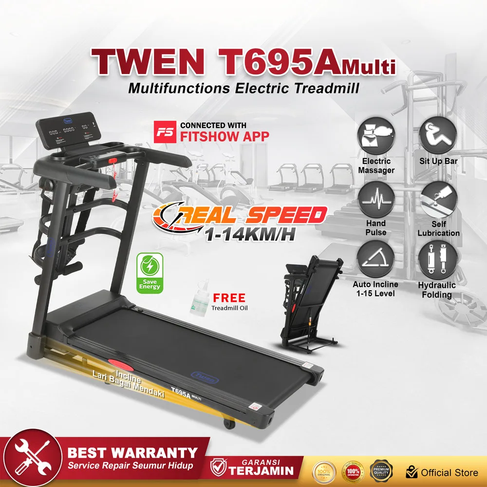 TWEN T695A Multi Treadmill Listrik Multifungsi Portable Treadmil