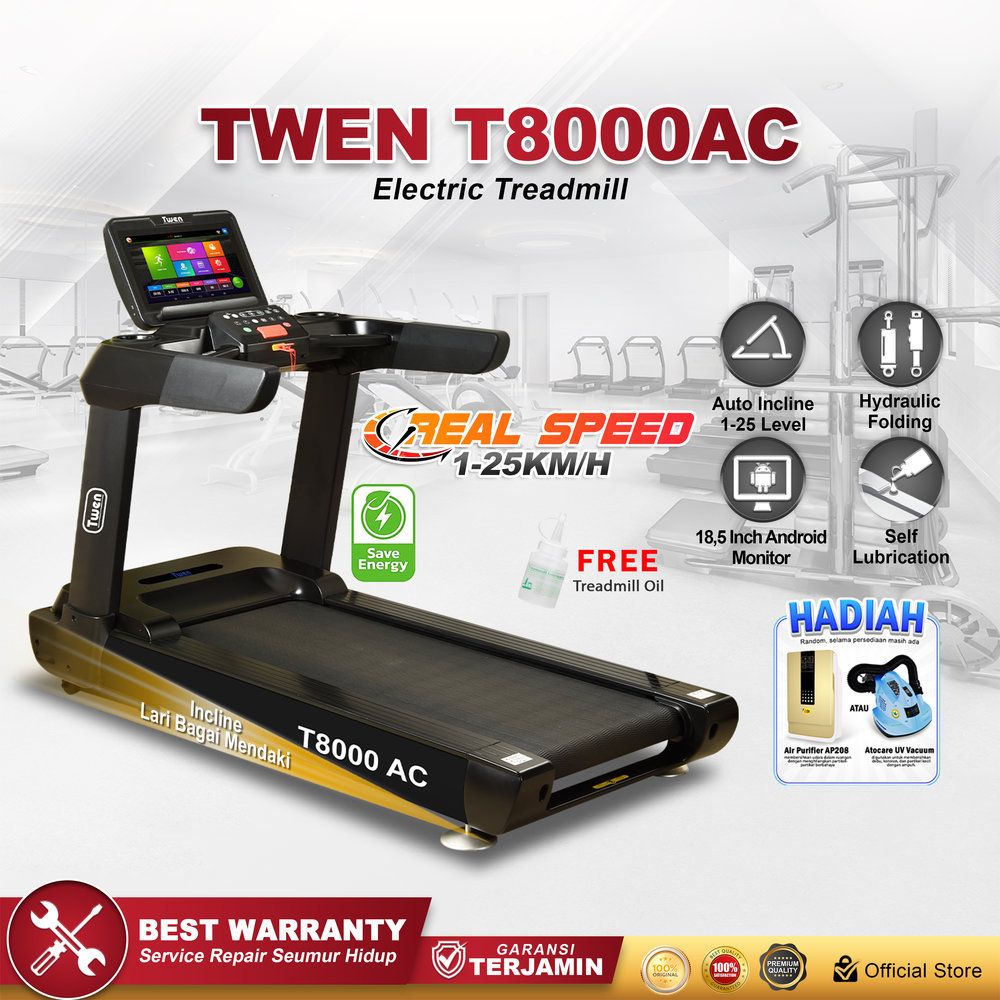 TWEN T8000AC Treadmill Listrik Multifungsi Treadmill Portable Treadmill Multifungsi Treadmil Lipat Alat Olahraga