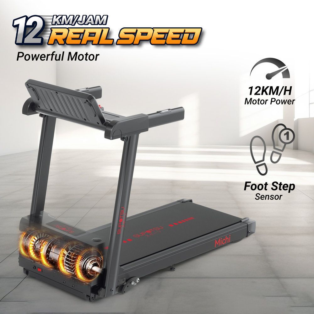 SUPOTSU Michi Hitam Treadmill Listrik Portable Multifungsi Gambar produk 4
